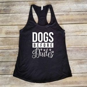 Dogs before dudes black racer-back tank top shirt